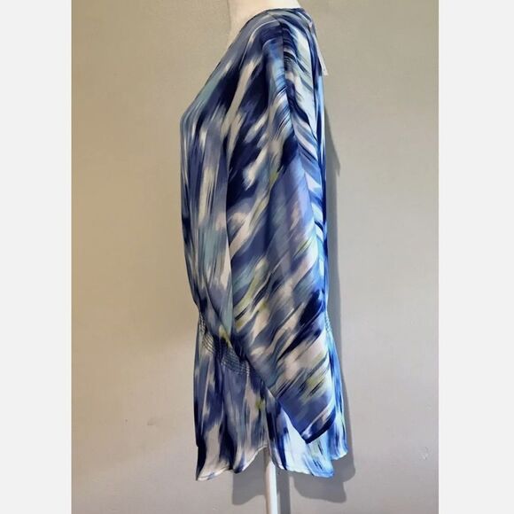 Chico’s Lynnea Tunic Top 2 3/4 Sleeve Smocked V-Neck Deep Ultra Marine Blue Nwt‎ - Picture 2 of 7